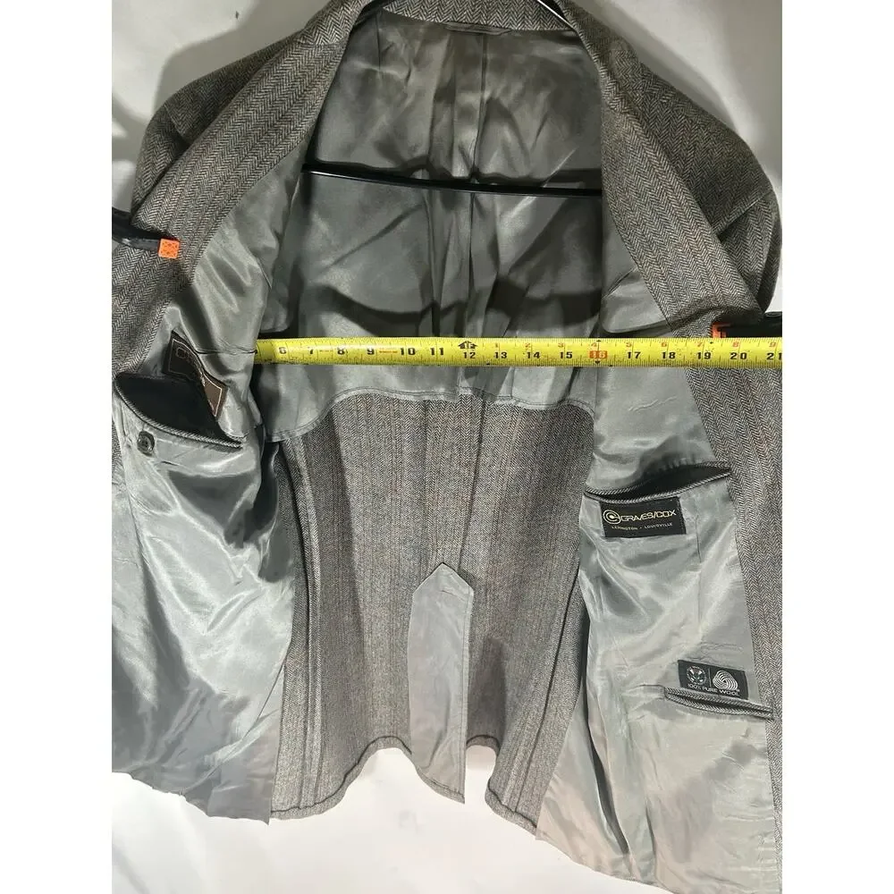 Chaps Ralph Lauren Gray Herringbone Windowpane Wool‎ Blazer Sport Coat Men